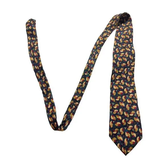 Ermenegildo Zegna Silk Tie Navy Blue Gold Red Abstract Geometric Pattern Z-7‎
